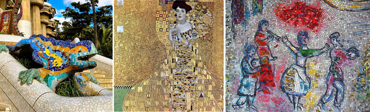 image en mosaïque artiste Klimt, Gaudi et Chagall